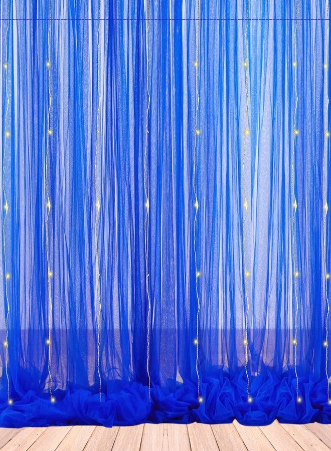 1iAM 3pcs Blue Decoration Net Light Combo - 2pcs Large, Stitched with Ribbon, Nylon Made, Reusable, Soft, Wrinkled Free, 8.5x5ft Each, Backdrop Net Curtains & 1pc 11m Long Rice Light for Party - Image 1